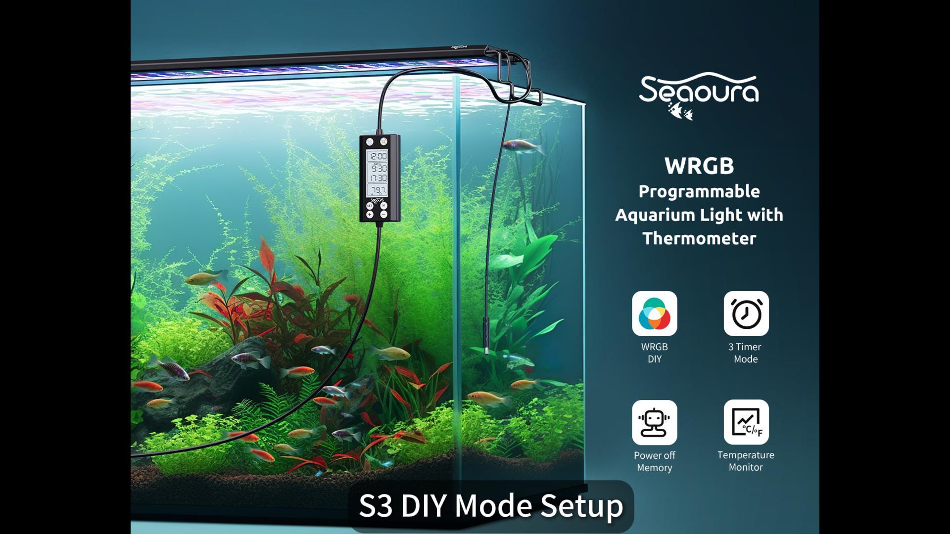 SEAOURA LED Aquarium Light with Thermometer, SR-659 90-106cm Full